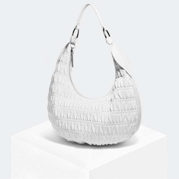 HOUSE OF WANT | HOW We Saunter White Shirring Luxury Vegan Leather Bag NWT - Picture 2 of 13